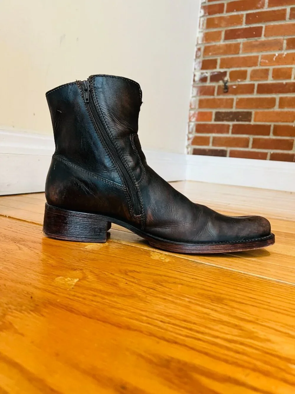ALDO Men's Black Leather Chelsea Boots Square Toe Ankle Zip Size 44 US 11 Casual